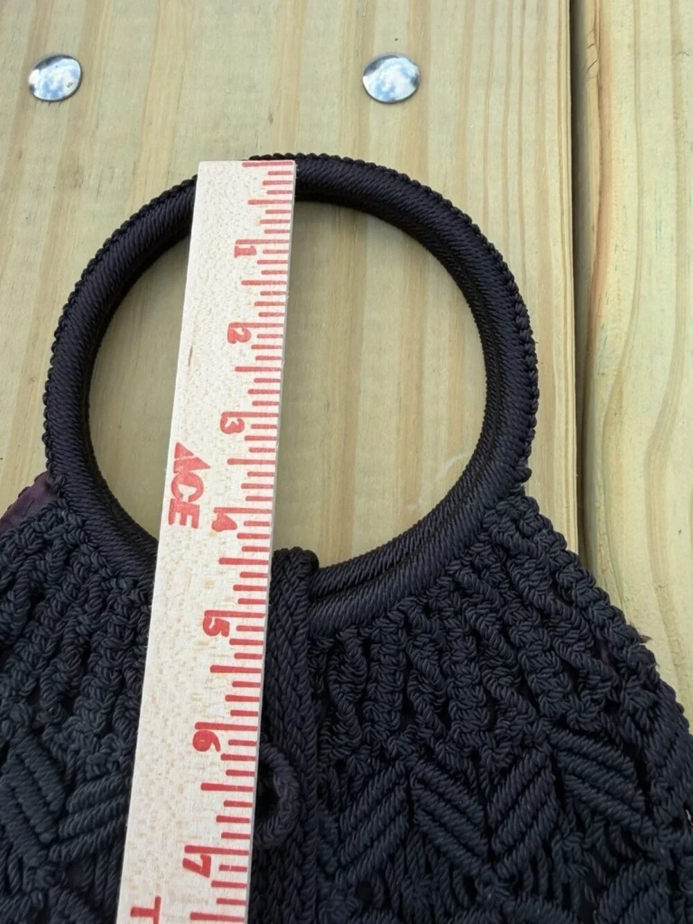 Vintage 70s black crochet top handle fringe bag festival indie retro